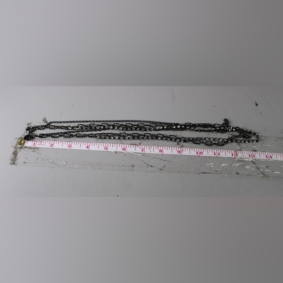 J Crew Rhinestone Multi Strand Necklace Gunmetal Black Chain Link - Picture 9 of 10